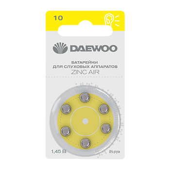 Батарейка Daewoo ZA10 BL6 Zinc Air 1.45V (6/60/600/3000)