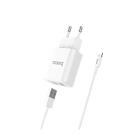 Сетевое З/У HOCO C62A 2USB 2.1A умная зарядка (IC) с кабелем Lightning белый (1/21/126)