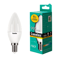 Лампа светодиодная Camelion C35 E14 12W 3000К 170-265V свеча матовая (1/10/100)