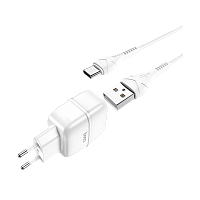Сетевое З/У HOCO C77A 2USB 2.4A с кабелем Type-C белый (1/12/120)