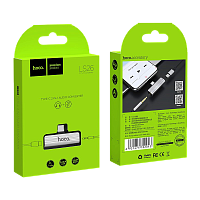 Переходник AUX HOCO LS26 Jack 3.5mm (f)-Type-C (m)/Type-C (f) пластик серебряный (1/31/310)