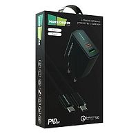 Сетевое З/У MORE CHOICE NC61a 1USB+1Type-C 3.0A 20W PD,QC с кабелем Type-C черный (1/50/100) 