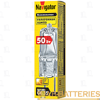 Лампа галогенная Navigator JCD G6.35 50W 3000К 230V капсула прозрачная (1/10/1000)