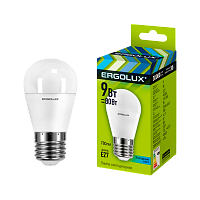 Лампа светодиодная Ergolux G45 E27 9W 4500К 172-265V шар (1/10/100)