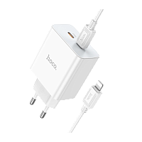 Сетевое З/У HOCO C108A 2Type-C 35W с кабелем Type-C-Lightning белый (1/22/220)