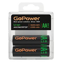 Аккумулятор бытовой GoPower AA БОКС2 Li-ion 1.5V 2200mAh (2/100/200) 