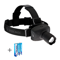 Фонарь налобный Космос H3W 3W 1LED от батареек IP33 регулируемый фокус черный (1/25/100)