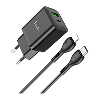 Сетевое З/У HOCO N28 1USB/Type-C 20W с кабелем Type-C-Lightning черный (1/13/130)