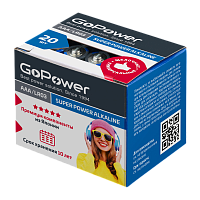 Батарейка GoPower LR03 AAA BOX20 Shrink 4 Alkaline 1.5V (4/20/640)