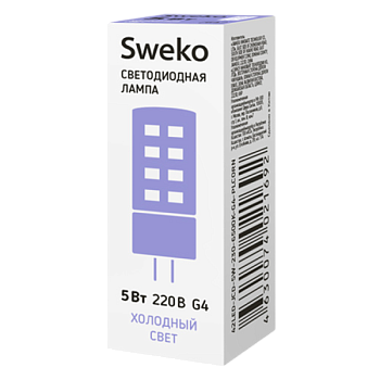 Лампа светодиодная Sweko JCD G4 5W 6500К 230V "Кукуруза" (1/10/100)