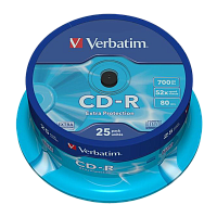 Диск CD-R Verbatim Inkjet print 52x 80min 25шт. cake box (25/200) 