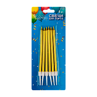 Свечи для торта Волшебная страна 13см с подставкой 6шт. золотой (1/12/300)