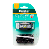 Фонарь налобный Camelion LED53403 2W 2SMD+XPE от аккумулятора Type-C 6 режимов черный (1/12/96)