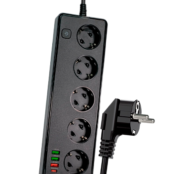 Сетевой фильтр SAFETY SOCKET SR06 5р.С/З 10A 2.0м 3USB/Type-C QC3.0 / PD3 с выкл. черный