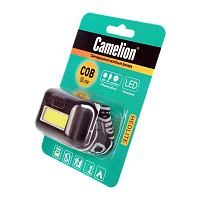 Фонарь налобный Camelion LED5355 1LED+COB от батареек IPX4 черный (1/10/100)