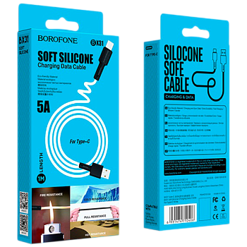 Кабель Borofone BX31 USB (m)-Type-C (m) 1м 3.0A силикон белый