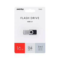 Флеш-накопитель Smartbuy TRIO 16GB USB3.0 Type-C (m)/microUSB (m) пластик черный 