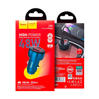 Автомобильное З/У HOCO Z50 1USB+1Type-C 48W дисплей синий (1/12/120)