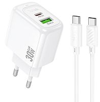 Сетевое З/У HOCO CS55A 1USB+1Type-C 3.0A 30W QC3.0 с кабелем Type-C белый