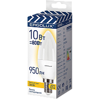 Лампа светодиодная Ergolux E14 10W 3000К 172-265V свеча (1/10/100)