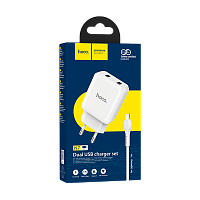 Сетевое З/У HOCO N7 2USB 2.1A с кабелем Lightning белый (1/12/120)