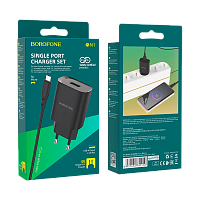 Сетевое З/У Borofone BN1 1USB 2.1A с кабелем microUSB черный (1/35/140)