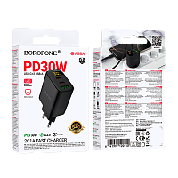 Сетевое З/У Borofone BA98A 1USB+2Type-C 3.0A 30W дисплей черный (1/46/184) 