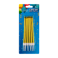 Свечи для торта Волшебная страна 13см с подставкой 6шт. золотой (1/12/300)