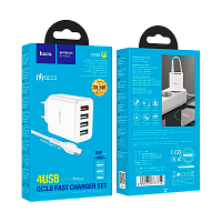 Сетевое З/У HOCO C102A 4USB 2.1A 28W QC3.0 белый (1/13/130)