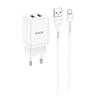Сетевое З/У HOCO N25 2USB 2.1A с кабелем microUSB белый (1/13/130)