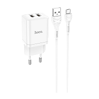 Сетевое З/У HOCO N25 2USB 2.1A с кабелем microUSB белый (1/13/130)