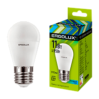 Лампа светодиодная Ergolux G45 E27 11W 4500К 172-265V шар (1/10/100)