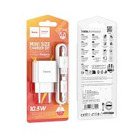 Сетевое З/У HOCO C106A 1USB 2.1A 10.5W с кабелем microUSB белый (1/30/180)