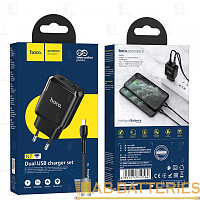 Сетевое З/У HOCO N7 2USB 2.1A с кабелем Lightning черный (1/12/120) 