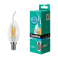 Лампа светодиодная филамент Camelion CW35 E14 12W 4500К 207-244V свеча на ветру прозрачная (1/10/100