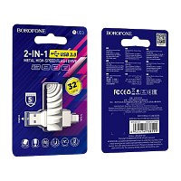 Флеш-накопитель Borofone Soul BUD3 32GB USB3.0 Type-C (m) металл серый (1/25)