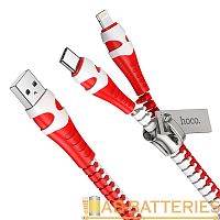 Кабель HOCO U97 USB (m)-Lightning/Type-C (m) 1м 2.4A пластик красный белый (1/22/220)