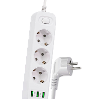 Сетевой фильтр Live Power TS1006 3р.С/З 10A 2.0м 3USB с выкл. белый