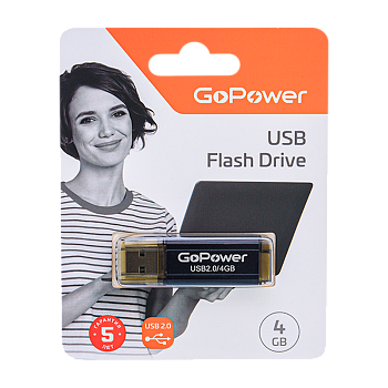 Флеш-накопитель GoPower HIT 4GB USB2.0 металл черный 