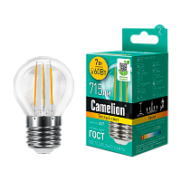 Лампа светодиодная филамент Camelion G45 E27 7W 3000К 207-244V шар прозрачная (1/10/100)