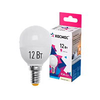 Лампа светодиодная Космос GL45 E14 12W 3000К 174-265V шар матовая (1/10/80)
