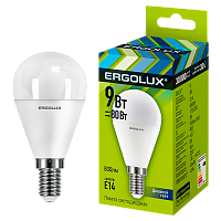 Лампа светодиодная Ergolux G45 E14 9W 6500К 172-265V шар (1/10/100)
