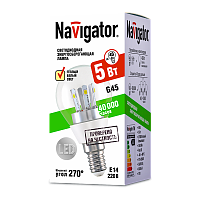 Лампа светодиодная Navigator G45 E14 5W 2700К 230V шар прозрачная (1/10/100)