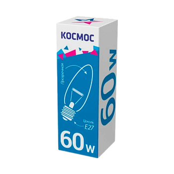 Лампа накаливания Космос E27 60W 220-240V свеча Брест прозрачная