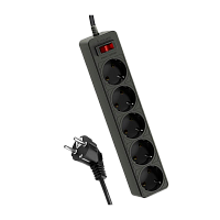 Сетевой фильтр Космос 5р.С/З 10A 1.8м ПВС 3x0.75мм² с выкл. черный (1/20)