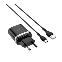 Сетевое З/У HOCO C12Q 1USB 3.0A QC3.0 с кабелем Type-C черный (1/10/100) 
