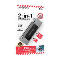 Картридер Borofone DH9 USB2.0 SD USB (m)/Type-C черный серый (1/25/200) 