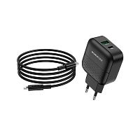 Сетевое З/У Borofone BA46A 1USB/Type-C 3.0A 18W QC3.0 с кабелем Type-C-Lightning черный (1/32/128)
