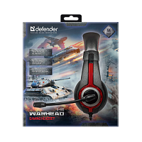 Наушники полноразмерные Defender G-185 Warhead с микр. игровые черный красный (1/16)