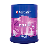 Диск DVD+R Verbatim 4.7GB 16x 100шт. cake box (100/400)